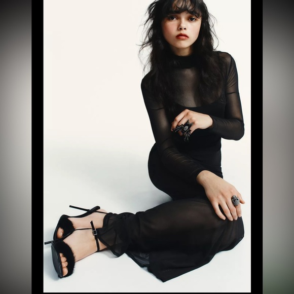 Zara limited edition Semi Sheer Black Maxi Bodysuit Dress - Picture 2 of 9
